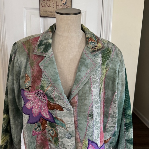 Indigo Moon Embroidered Floral Patchwork Jacket 1X Boho Artistic Statement Piece - Picture 3 of 14